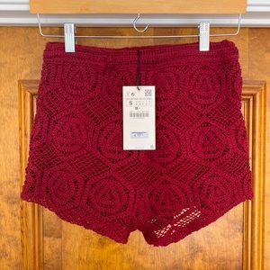Red ZARA crochet shorts